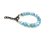 10mm Genuine Larimar Gemstone Bracelet, Pave Diamond Adjustable Bracelet, Dominican Republic Larimar Jewelry