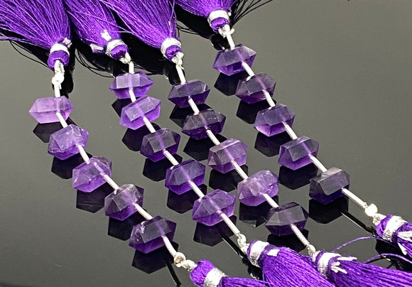 5 Pcs Amethyst Double Terminated Beads, Hand Carved Amethyst Gemstone Fancy Shape Beads for Wire Wrapping, 6x12mm