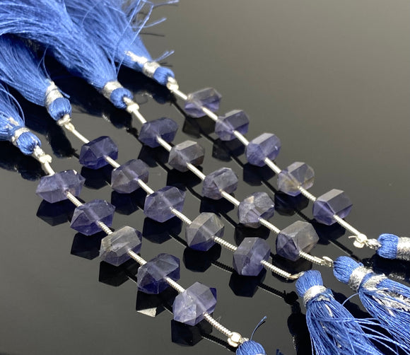 5 Pcs Iolite Double Terminated Beads, Hand Carved Iolite Gemstone Fancy Wand Shape Beads for Wire Wrapping, 6x12mm