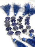 5 Pcs Iolite Double Terminated Beads, Hand Carved Iolite Gemstone Fancy Wand Shape Beads for Wire Wrapping, 6x12mm