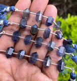 5 Pcs Iolite Double Terminated Beads, Hand Carved Iolite Gemstone Fancy Wand Shape Beads for Wire Wrapping, 6x12mm