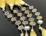 5 Pcs Yellow Rutile Quartz Double Terminated Beads, Hand Carved Yellow Rutile Gemstone Fancy Shape Beads, 6x12mm