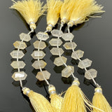 5 Pcs Yellow Rutile Quartz Double Terminated Beads, Hand Carved Yellow Rutile Gemstone Fancy Shape Beads, 6x12mm