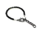 Black Tourmaline Gemstone Bracelet, Pave Diamond Adjustable Bracelet, Spiritual Healing Energy Protection Chakra Jewelry, October Birthstone