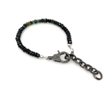 Black Tourmaline Gemstone Bracelet, Pave Diamond Adjustable Bracelet, Spiritual Healing Energy Protection Chakra Jewelry, October Birthstone