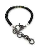 Black Tourmaline Gemstone Bracelet, Pave Diamond Adjustable Bracelet, Spiritual Healing Energy Protection Chakra Jewelry, October Birthstone