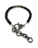 Black Tourmaline Gemstone Bracelet, Pave Diamond Adjustable Bracelet, Spiritual Healing Energy Protection Chakra Jewelry, October Birthstone