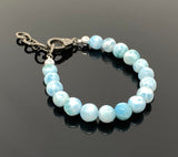Genuine Larimar Gemstone Bracelet, Pave Diamond Adjustable Bracelet, Dominican Republic Larimar Jewelry