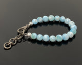 Genuine Larimar Gemstone Bracelet, Pave Diamond Adjustable Bracelet, Dominican Republic Larimar Jewelry