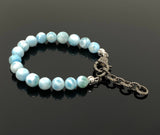 Genuine Larimar Gemstone Bracelet, Pave Diamond Adjustable Bracelet, Dominican Republic Larimar Jewelry