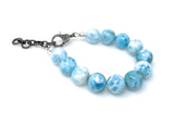 Rare Genuine Larimar Gemstone Bracelet, Pave Diamond Adjustable Bracelet, Dominican Republic Larimar Jewelry, 13mm - 13.5mm