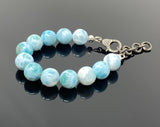 Rare Genuine Larimar Gemstone Bracelet, Pave Diamond Adjustable Bracelet, Dominican Republic Larimar Jewelry, 13mm - 13.5mm