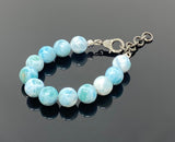 Rare Genuine Larimar Gemstone Bracelet, Pave Diamond Adjustable Bracelet, Dominican Republic Larimar Jewelry, 13mm - 13.5mm