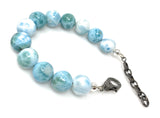 Rare Genuine Larimar Gemstone Bracelet, Pave Diamond Adjustable Bracelet, Dominican Republic Larimar Jewelry, 13mm - 13.5mm
