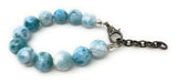 Rare Genuine Larimar Gemstone Pave Diamond Adjustable Bracelet, December Birthstone Spiritual Healing Chakra Jewelry, Aura Energy Crystal