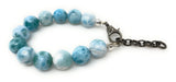 Rare Genuine Larimar Gemstone Bracelet, Pave Diamond Adjustable Bracelet, Dominican Republic Larimar Jewelry, 13mm - 13.5mm