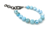 Genuine Larimar Gemstone Bracelet, Pave Diamond Adjustable Bracelet, Dominican Republic Larimar Jewelry, 9mm - 10mm