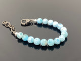 Genuine Larimar Gemstone Bracelet, Pave Diamond Adjustable Bracelet, Dominican Republic Larimar Jewelry, 9mm - 10mm