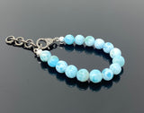Genuine Larimar Gemstone Bracelet, Pave Diamond Adjustable Bracelet, Dominican Republic Larimar Jewelry, 9mm - 10mm