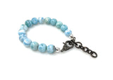 10mm Genuine Larimar Gemstone Bracelet, Pave Diamond Adjustable Bracelet, Dominican Republic Larimar Jewelry