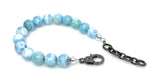 10mm Genuine Larimar Gemstone Bracelet, Pave Diamond Adjustable Bracelet, Dominican Republic Larimar Jewelry