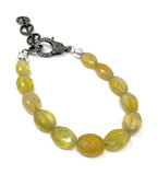 Natural Yellow Sapphire Gemstone Bracelet, Pave Diamond Adjustable Bracelet, Sapphire Jewelry, November Birthstone Jewelry