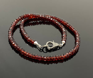 16.75” Garnet Pave Diamond Necklace , Genuine Garnet Beaded Handmade Necklace, January Birthstone Jewelry