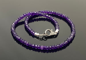 16.75” Amethyst Pave Diamond Necklace , Genuine Amethyst Beaded Handmade Necklace, February Birthstone Jewelry