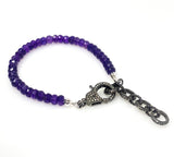 Natural Amethyst Gemstone Bracelet, Pave Diamond Adjustable Bracelet, Amethyst Jewelry, February Birthstone Jewelry