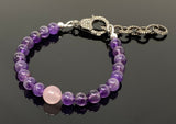 Natural Amethsyt and Rose Quartz Gemstone Bracelet, Pave Diamond Adjustable Bracelet, AAA Grade, Gifts for Her