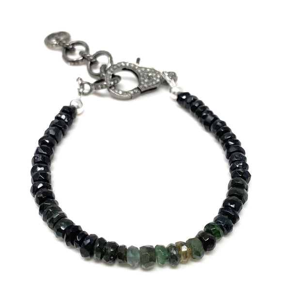 Natural Black Tourmaline Gemstone Bracelet, Pave Diamond Adjustable Bracelet, Black Tourmaline Protection Jewelry, October Birthstone