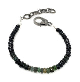 Black Tourmaline Gemstone Bracelet, Pave Diamond Adjustable Bracelet, Spiritual Healing Energy Protection Chakra Jewelry, October Birthstone