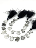 10 Pcs Black Rutile Faceted Fancy Slice Beads, Black Rutilated Quartz Gemstone Beads for Jewelry Making, 11x9mm - 17x14mm