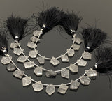 10 Pcs Black Rutile Faceted Fancy Slice Beads, Black Rutilated Quartz Gemstone Beads for Jewelry Making, 11x9mm - 17x14mm