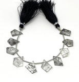 10 Pcs Black Rutile Faceted Fancy Slice Beads, Black Rutilated Quartz Gemstone Beads for Jewelry Making, 11x9mm - 17x14mm