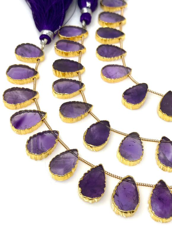 10 Pcs Purple Amethsyt Electroplated Slice Beads, Amethsyt Gemstone Wholesale Beads 14x9mm - 15x9.5mm