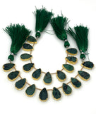 10 Pcs Emerald Electroplated Slice Beads, Emerald Gemstone Wholesale Beads 14x9mm - 15x9.5mm