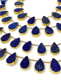 10 Pcs Lapis Lazuli Electroplated Slice Beads, Lapis Lazuli Gemstone Wholesale Beads 14x9mm - 15x10mm