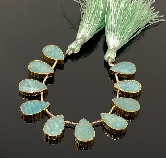 10 Pcs Amazonite Electroplated Slice Beads, Peruvian Amazonite Gemstone Wholesale Beads 14x9mm - 15x10mm