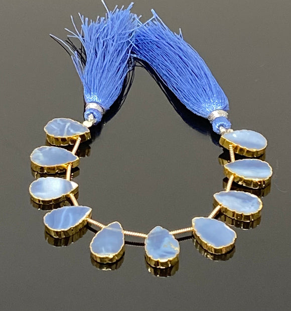 10 Pcs Blue Opal Electroplated Slice Beads, Blue Opal Gemstone Wholesale Beads 14x9mm - 15x10mm