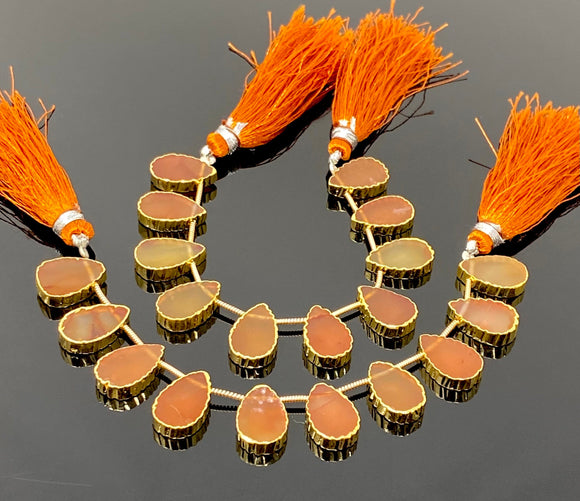 10 Pcs Carnelian Electroplated Slice Beads, Natural Carnelian Gemstone Wholesale Beads 14x9mm - 15x10mm