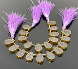 10 Pcs Rose Quartz Gold Electroplated Slice Beads, Natural Rose Quartz Gemstone Wholesale Beads 14x9mm - 15x10mm