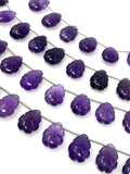 10 Pcs Amethsyt Carved Gemstone Beads, African Amethsyt Flower Carving Pear Shape Beads for Jewelry Making, 13.5 x 10mm