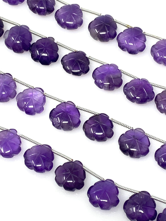 10 Pcs Amethsyt Carved Gemstone Beads, African Amethsyt Flower Carving Heart Shape Beads for Jewelry Making, 11mm - 12mm