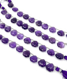 10 Pcs Amethsyt Carved Gemstone Beads, African Amethsyt Flower Carving Heart Shape Beads for Jewelry Making, 11mm - 12mm