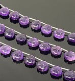 10 Pcs Amethsyt Carved Gemstone Beads, African Amethsyt Flower Carving Heart Shape Beads for Jewelry Making, 11mm - 12mm
