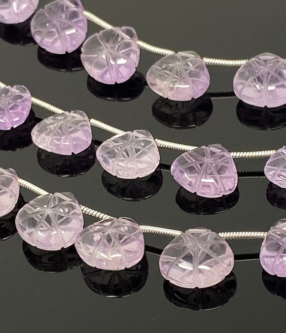 10 Pcs Amethsyt Carved Gemstone Beads, Natural Amethsyt Flower Carving Heart Shape Beads for Jewelry Making, 12x12mm