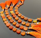 10 Pcs Carnelian Carved Gemstone Beads, Carnelian Flower Carving Pear Shape Beads for Jewelry Making, 13.5x10mm - 14x10mm