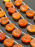 10 Pcs Carnelian Carved Gemstone Beads, Carnelian Flower Carving Heart Shape Beads for Jewelry Making, 12x12mm