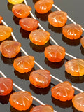 10 Pcs Carnelian Carved Gemstone Beads, Carnelian Flower Carving Heart Shape Beads for Jewelry Making, 12x12mm